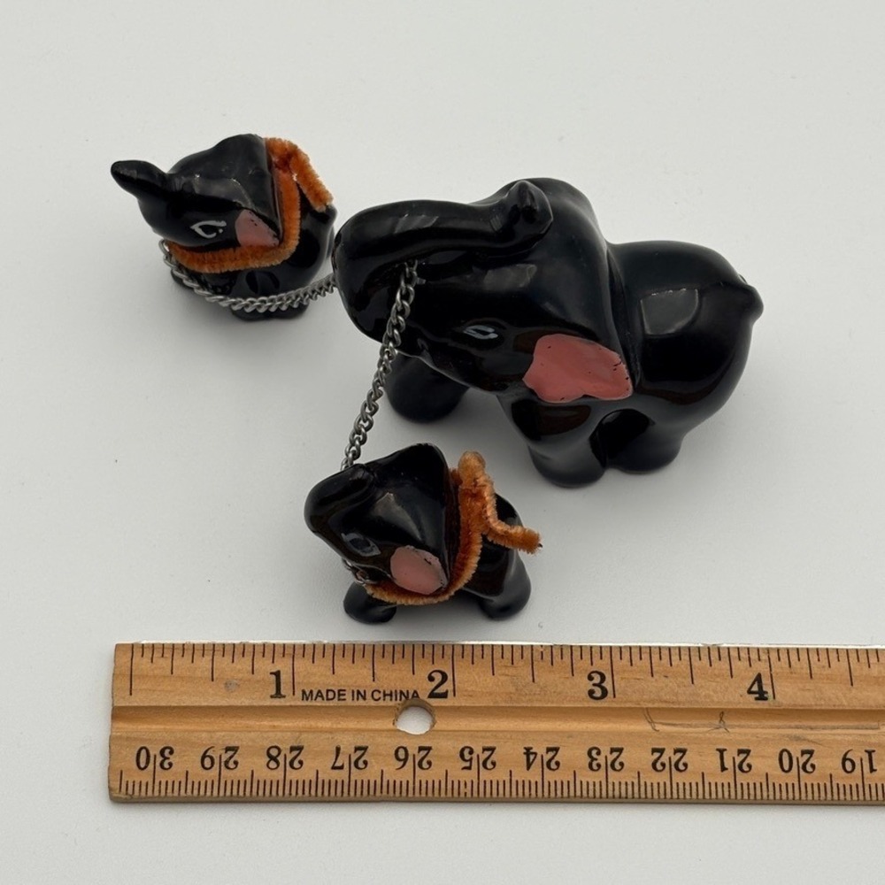 Vintage Elephant Figurine Family on Chains Mother and Babie Handpainted Japans - Picture 11 of 12
